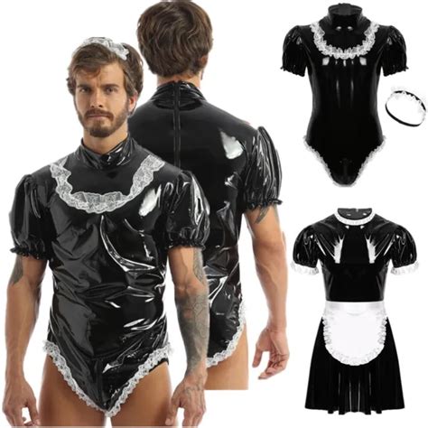 D Guisement Soubrette Homme Robe Latex Costume Maid Tenue Gay Travesti