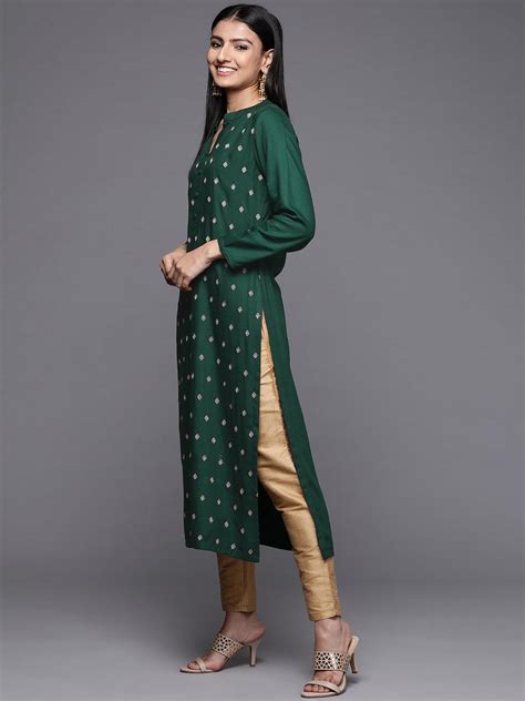 Green Embroidered Pashmina Wool Straight Kurta Libas