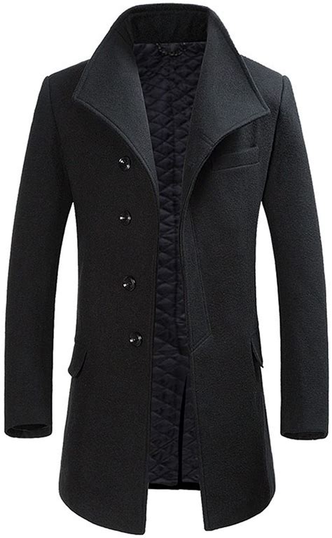 Moxishop Herren Herbst Elegante Lang Wollmantel Trenchcoat Winterjacke