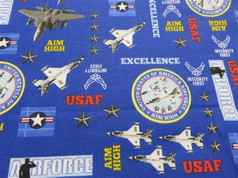 Us Air Force Cotton Fabric Military Sold By The Yard Blue Etsy