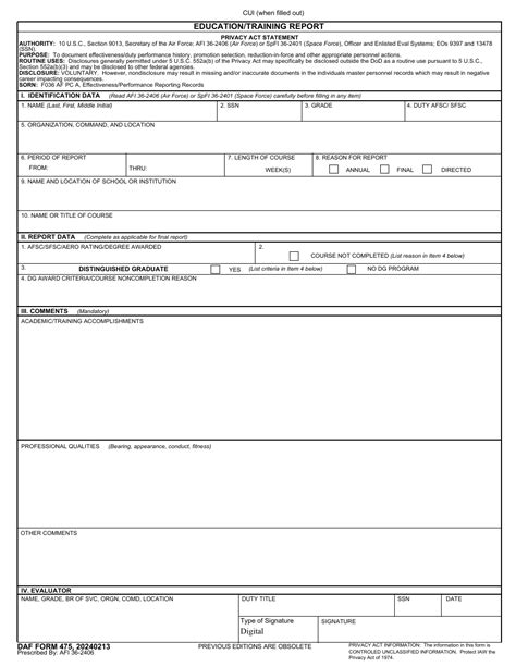 Daf Form 475 Fill Out Sign Online And Download Fillable Pdf