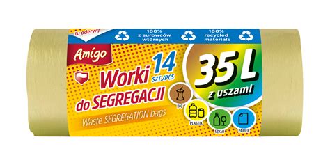 kup Worki do segregacji śmieci z uszami żółte plastik 35L AMIGO w