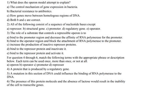 Solved 1) What does the operon model attempt to explain? a) | Chegg.com