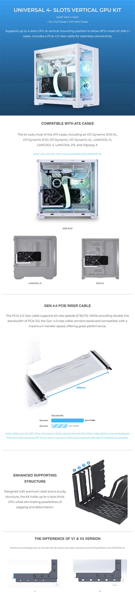 Lian Li Universal 4 Slots Vertical Gpu Kit With Gen 4 Riser White