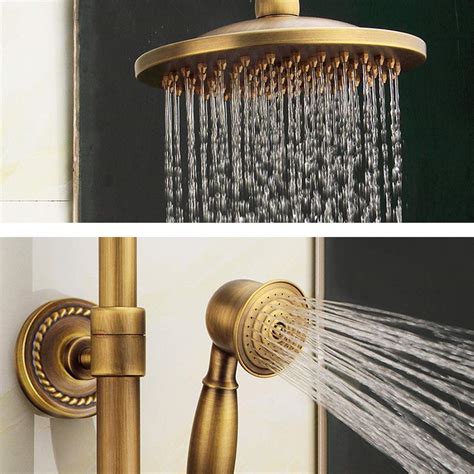 Antique Brass Bathroom Shower Faucet Set Brushed Gold Shower Fixture 8