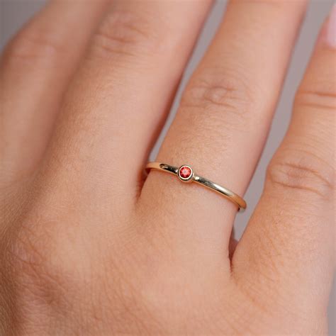 Orange Sapphire Ring Tiny Engagement Ring Dainty Stacking For Women