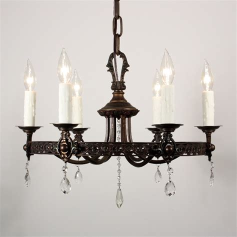 Striking Antique Neoclassical Six Light Chandelier With Prisms And