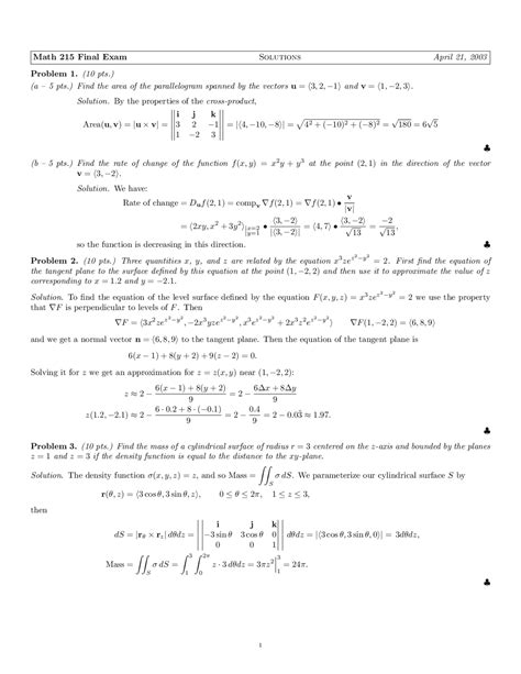 Direction Of Vector Multivariable Calculus Solved Past Paper Docsity