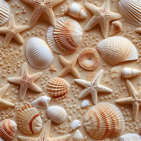 Premium Ai Image Seashells And Starfish Seamless Pattern