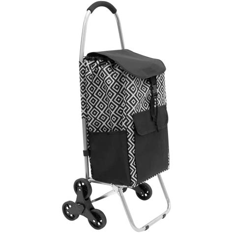 Brandclub Fabric Rolling Stair Climber Shopping Cart With Bag In Black