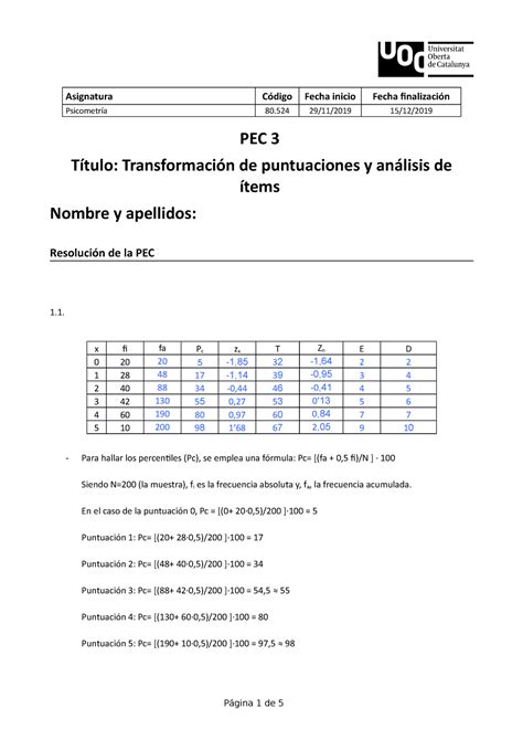 Pec Plantilla De Entrega Psicometr A Nota A Psicometr A