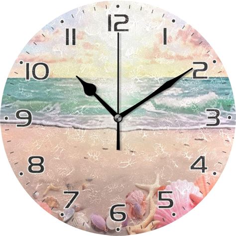 Gzhjmy Sandy Beach Clock Silent Round Pvc Wall Clock Non Ticking