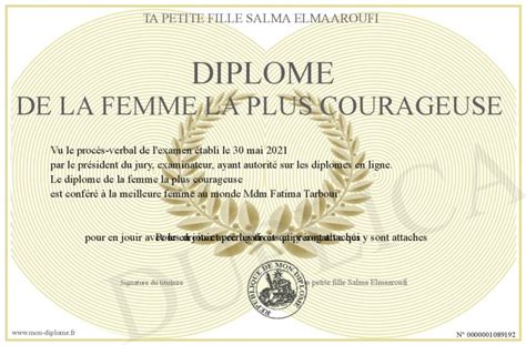 Diplome De La Femme La Plus Courageuse