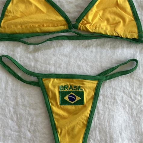 Yellow And Green Brazilian Triangle Skimpy Bikini Depop