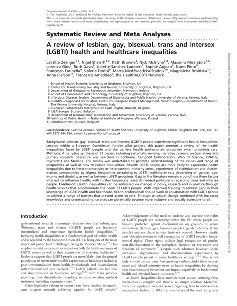 PDF A Review Of Lesbian Gay Bisexual Trans And Intersex LGBTI Health And Healthcare