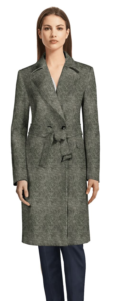 Long Light Gray Wool Trench Coat With Wide Lapels Sumissura