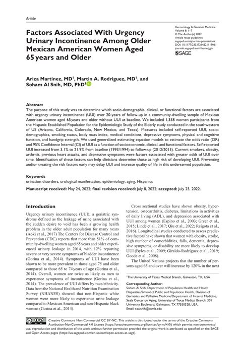 Pdf Factors Associated With Urgency Urinary Incontinence Among Older