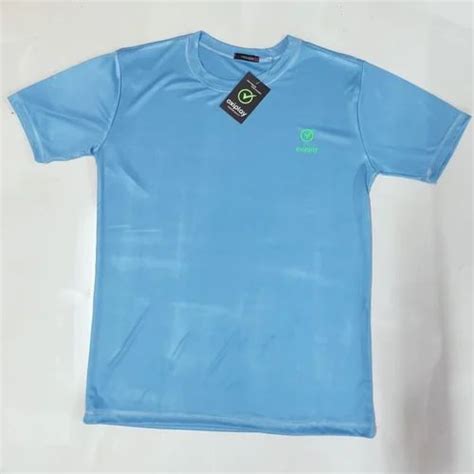 Round Plain Men Sky Blue Polyester T Shirts Half Sleeves At Rs 100