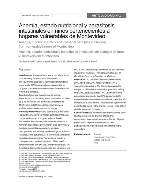 PDF Anemia estado nutricional y parasitosis intestinales en niños