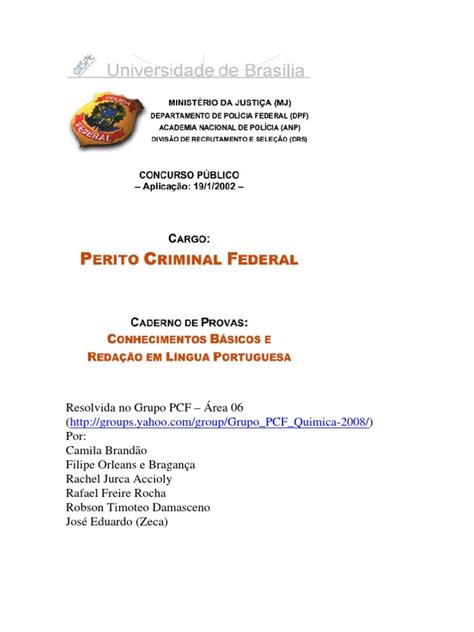 PDF Perito Criminal Federal CESPE 2001 Área 6 Resolução