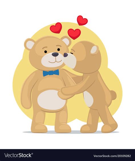 Teddy Bears Couple Female Kisses Male In Cheek Vector Image