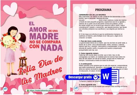 Programa De Ceremonia Para El D A De Las Madres Materiales Educativos