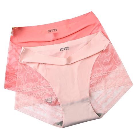 2pclot Hot Sale L Womens Lace Panties Seamless Cotton Breathable Panty Hollow Briefs Plus