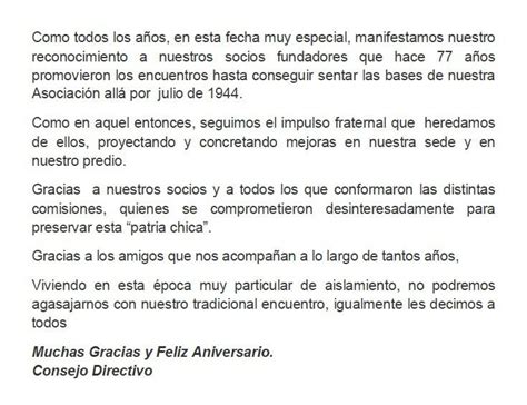 Asociacion Mutual Española 2 DE JULIO LA ASOCIACIÓN CUMPLE 77 AÑOS