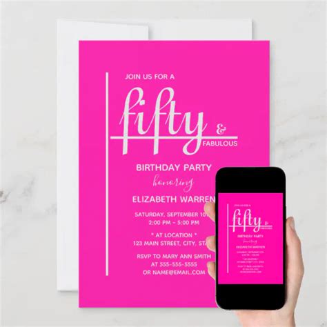 Fifty And Fabulous Hot Pink 50th Birthday Party Invitation Zazzle