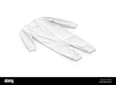 Blank White Baby Zip Up Sleepsuit Mockup Lying Side View Stock Photo