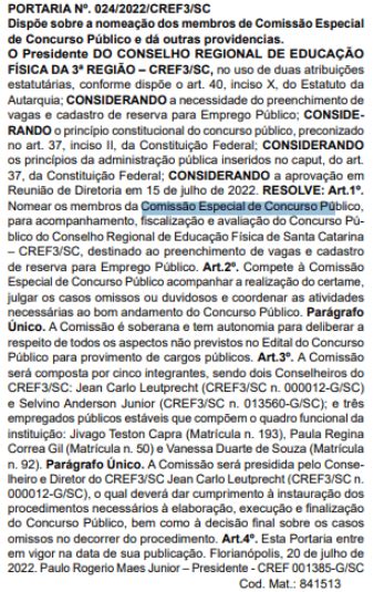 Concurso CREF SC comissão formada para novo edital