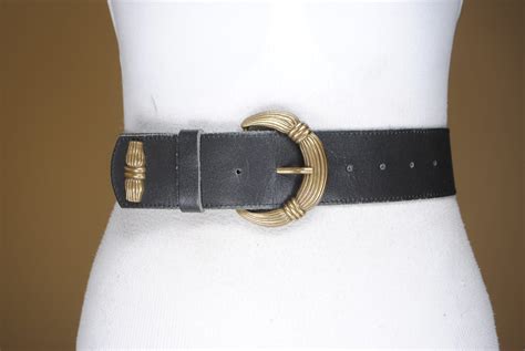 Black Leather Belt With Brass Buckle Etsy