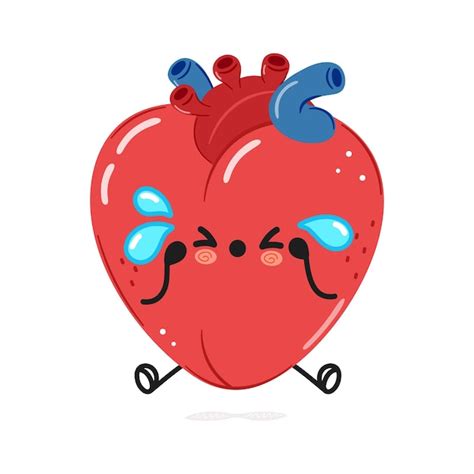 Premium Vector | A cartoon heart with a sad face is walking and crying.