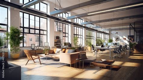 Trendy Modern Open Concept Loft Office Space With Big Windows Natural