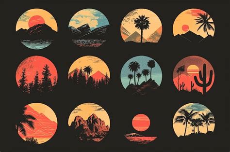 Premium Vector Retro Sunset Vector Illustrations Set