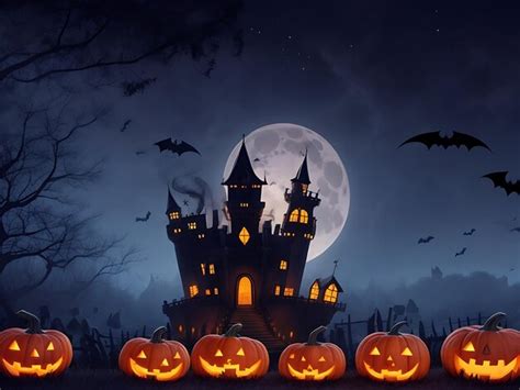 Fondo de halloween con castillo embrujado calabazas murciélagos y