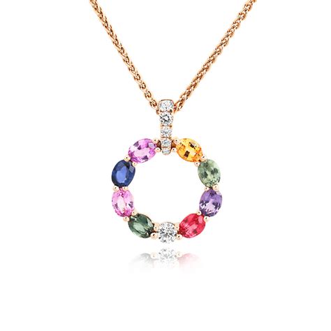 Diamond And Rainbow Sapphire Eternity Circle Necklace