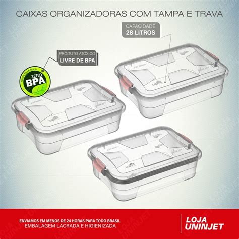 Kit 3 Caixas Organizadoras Transparente 28 Litros 908