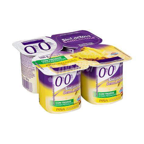 Hacendado Yogur desnatado trozos piña sin lactosa Pack 4 u x 125 g 500 g