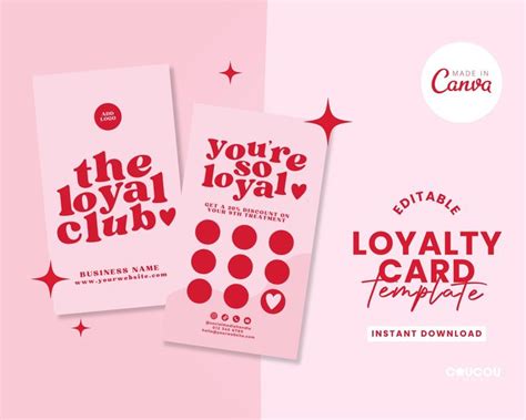 Pink Loyalty Card Template Canva Editable Customer Punch Card