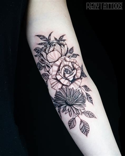 Renytattoos — Black And Grey Floral Tattoos