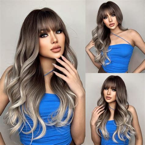 Ombre Blonde Wig With Bangs Long Ombre Brown And Blonde Wigs For Women