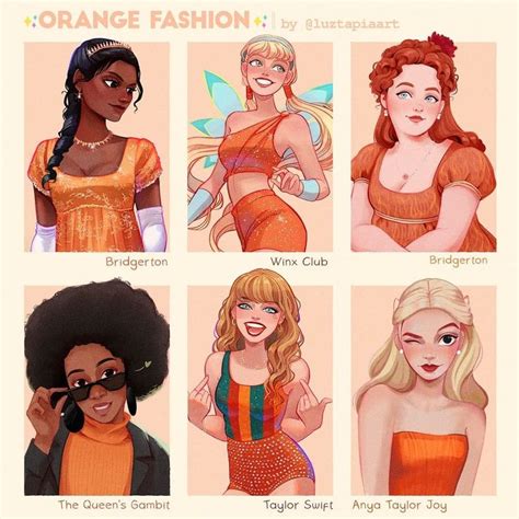 An Image Of Different Women In Orange Outfits