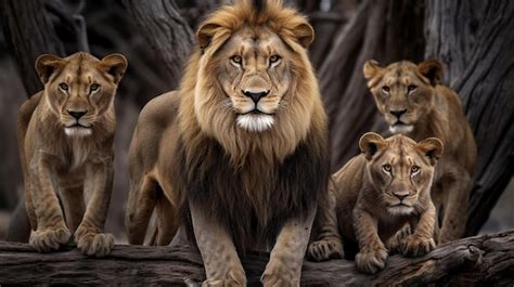 Premium AI Image | Lion family on a tree branch