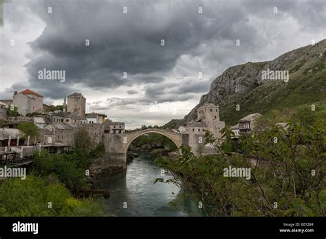 Stari Most Bridge Over Neretva River In Mostar Bosnia And Herzegovina