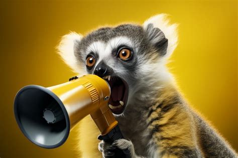 Premium Ai Image Amusing Lemur Wields Yellow Speaker Screaming In Creative Marketing Spotlight