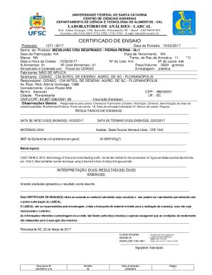 Fillable Online Certificado De Ensaio Protocolo Cidasc Sc Gov