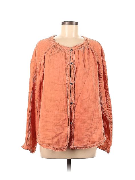 We The Free Solid Pink Orange Long Sleeve Blouse Size M 69 Off Thredup