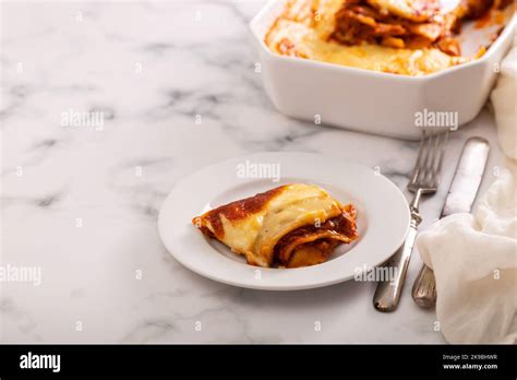 Fresh Lasagna With Meat And Tomato Sauce Baked In The Oven In A Ceramic