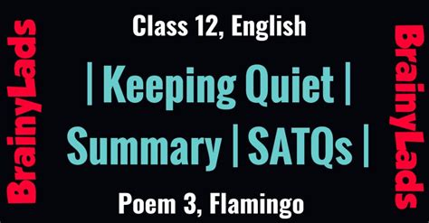 Keeping Quiet Summary From Flamingo Class Xii Very Important Poem